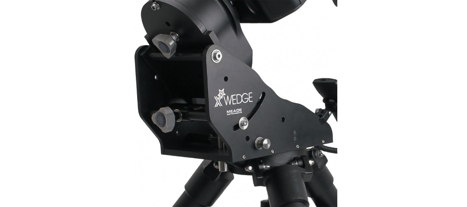 The included Meade X-Wedge installed between the drive base and the tripod